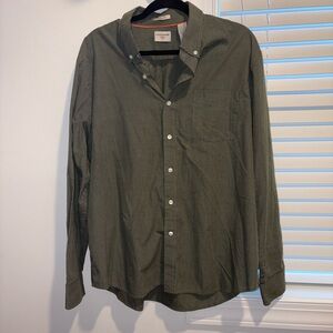 Dockers Classic Fit long-sleeve button shirt, green/olive micro-gingham